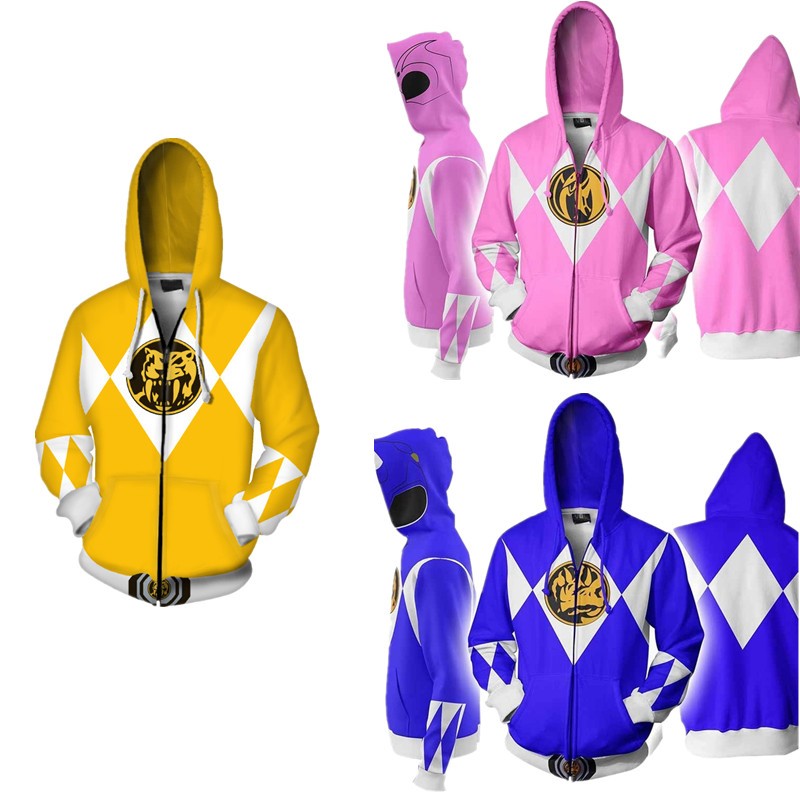 Power Rangers Zipper Hoodie 3D พิมพ์แจ็คเก็ตแฟชั่นเสื้อกันหนาว Outerwear