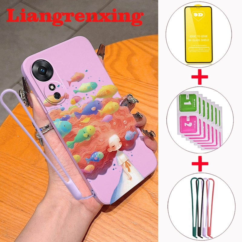 เคส 【 ฟรีกระจกนิรภัย 】Casing oppo A17 oppo A17K 5G 2022 oppo a60 4Gเคสโทรศัพท ์ Softcaseซิลิโคนเหลวกันกระแทกฝาครอบออกแบบใหม ่ การ ์ ตูนปลาสาว YTMNHY01