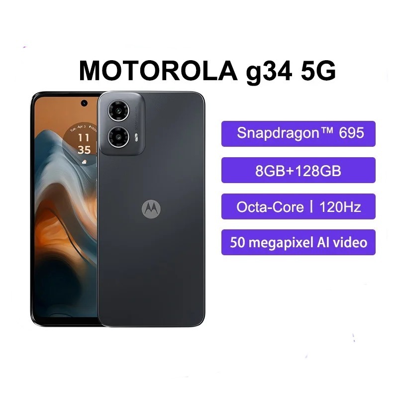 Global rom Motorola Moto G34 5G 120Hz Octa-core 6nm Qualcomm Snapdragon 695 5000mAh Fast Charge อายุ