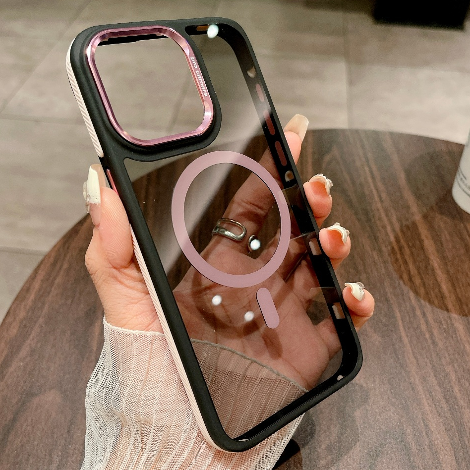 Magnetic Wireless Charge Casing สําหรับ iPhone 15 14 Pro Max 15 Plus 12 11 13 Pro Max กันกระแทกโปร่งใส Anti drop frameHard Case