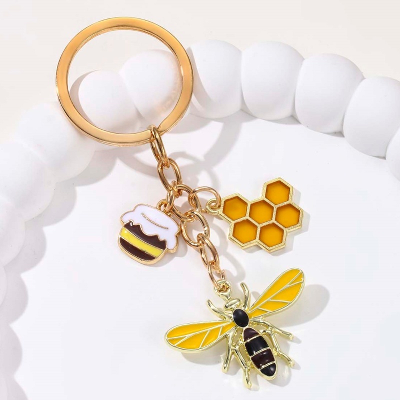 น ่ ารัก Honeybee เคลือบพวงกุญแจน ้ ําผึ ้ ง Beehive พวงกุญแจของขวัญมิตรภาพ