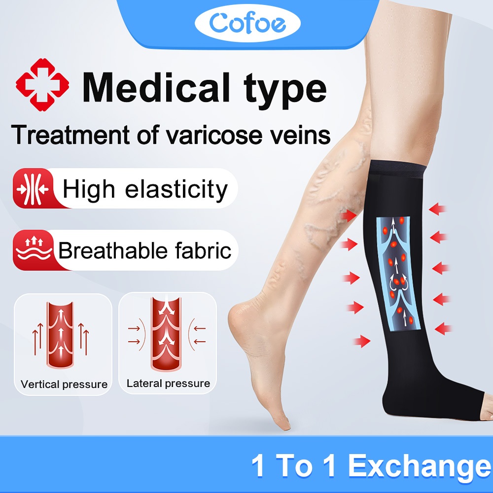 Cofoe ทางการแพทย ์ การบีบอัดถุงน ่ อง Varicose Veins ถุงเท ้ าป ้ องกันลูกวัวบรรเทาอาการปวดความดันการไหลเวียนนุ ่ มยืดหยุ ่ น Anti-thrombosis ถุงน ่ องขาสนับสนุนถุงเท ้ ากลางหลอดเปิดนิ ้ วเท ้ า