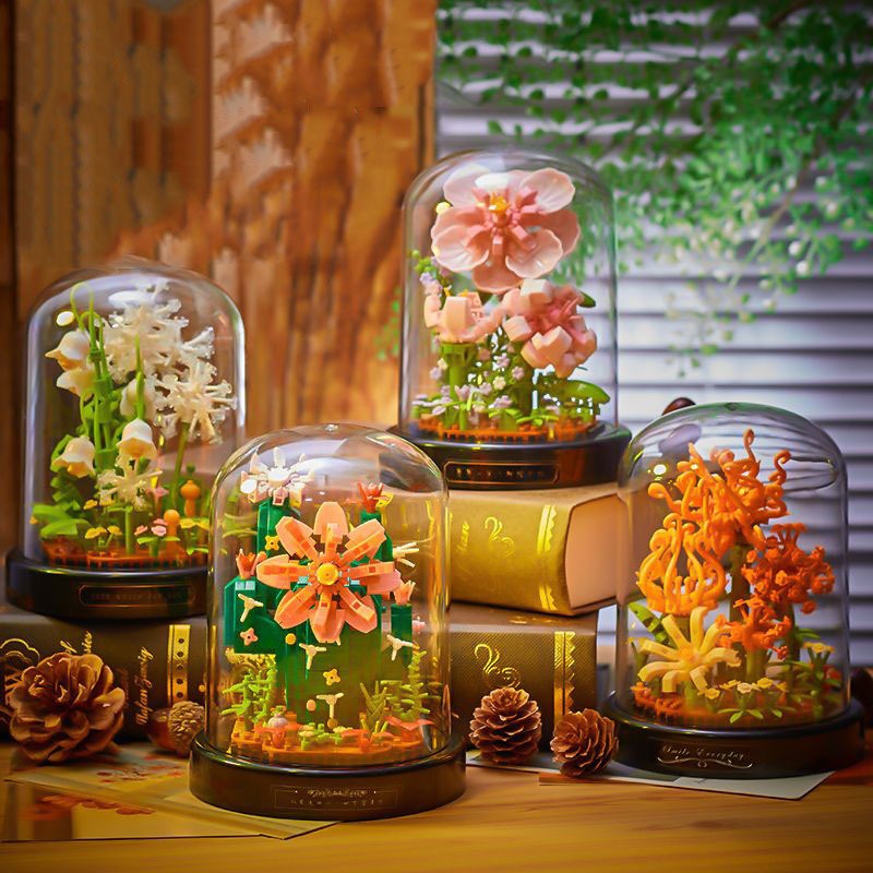 ของขวัญคริสต์มาส ตัวต่อดอกไม้ DIY ช่ออนุภาคเล็ก ดอกลิลลี่สีขาว ทิวลิป ดอกคาร์เนชั่น ทานตะวัน ปริศนาของเล่น ของขวัญสำหรับสาวๆ