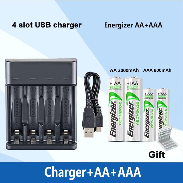 Energizer AA 2000mAh/AAA 800mAh 1.2V Ni-MH แบตเตอรี่ชาร์จ Universal 4-slot ชาร์จอิสระ Charger