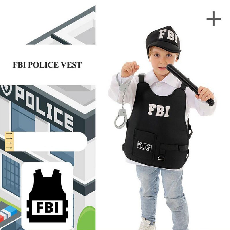 เด็ก FBI SWAT ชุดคอสเพลย์เสื้อผ้าฮาโลวีนบทบาทเล่น Party Dress Up FBI เสื้อกั๊กหมวกอุปกรณ์เสริมตํารวจ