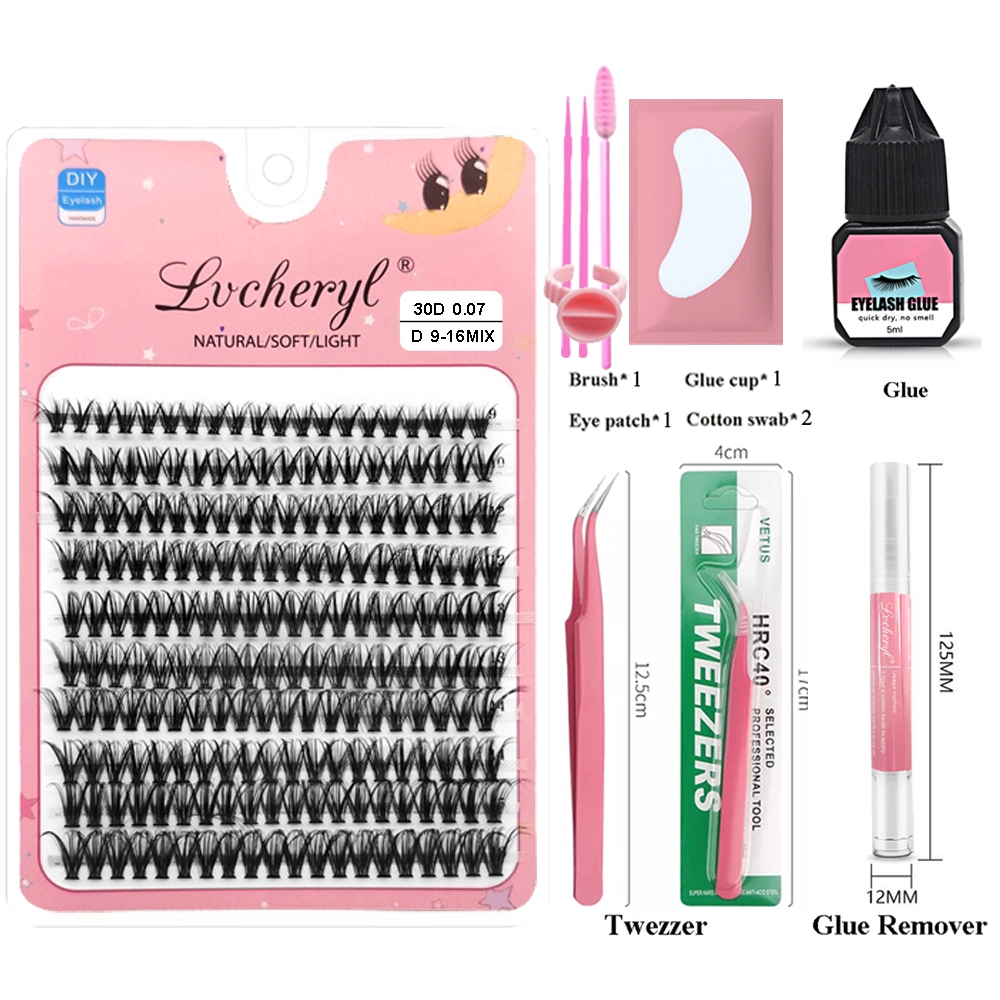 Lvcheyl ชุดต ่ อขนตาความจุขนาดใหญ ่ 30D/40D Mix D Curl ขนตาปลอมพร ้ อมกาวถาวร