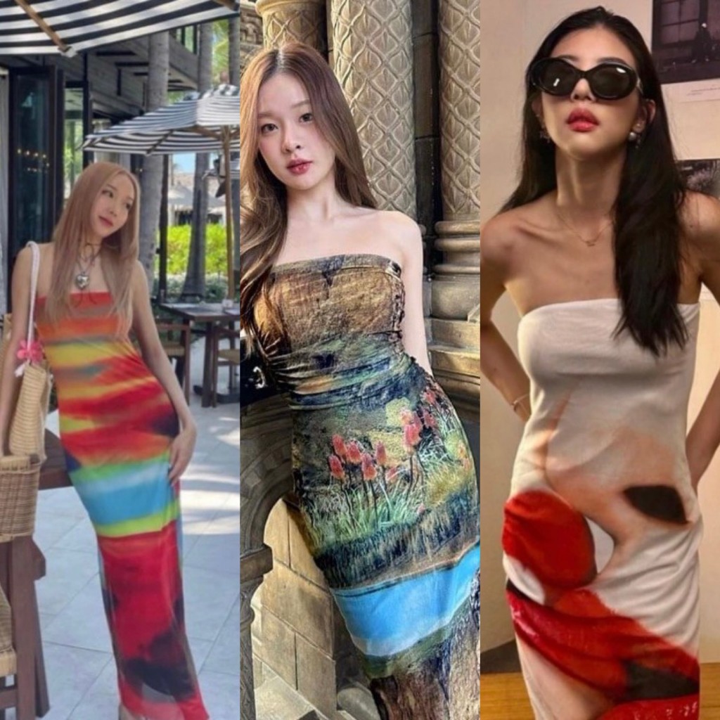 ชุดเดรสกระโปรงยาว เกาะอก พิมพ์ลาย เซ็กซี่ สําหรับสตรี