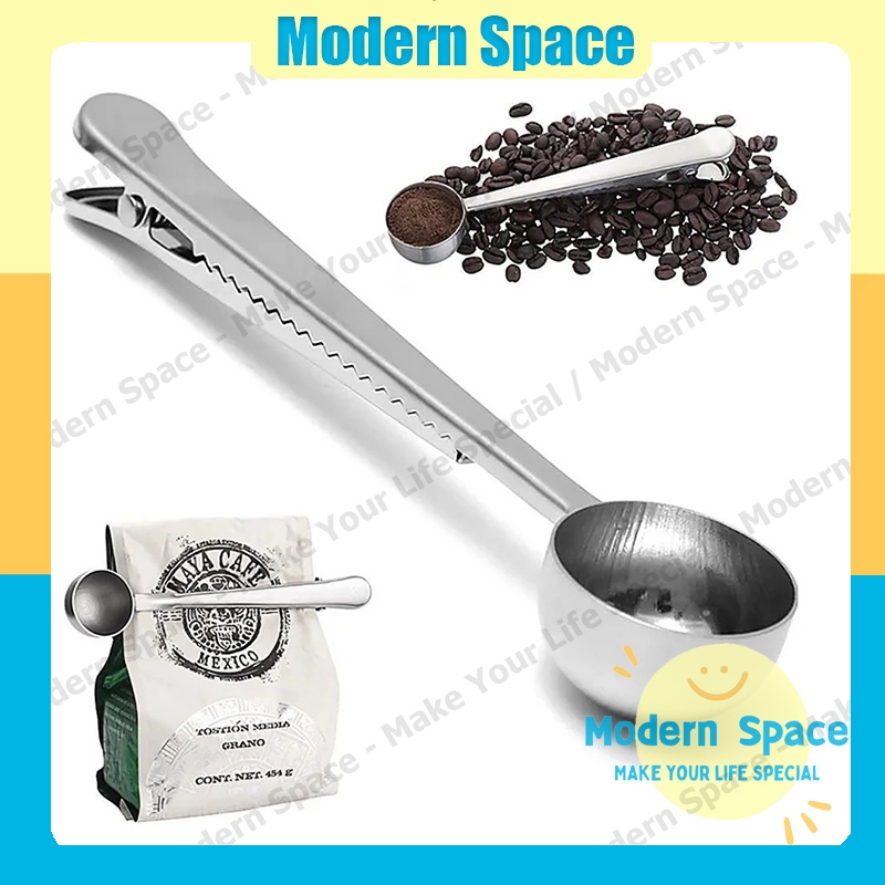 【สินค้าพร้อมส่ง】ช้อนตวง สแตนเลส 2อิน1 ช้อนตวงกาแฟ ด้ามจับมีที่หนีบ ช้อนตักกาแฟ ถ้วยตวง ตวงกาแฟ