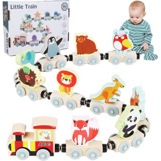 Montessori ไม้รถไฟแม่เหล็กของเล่นรถชุดการ์ตูน Early Educatio…