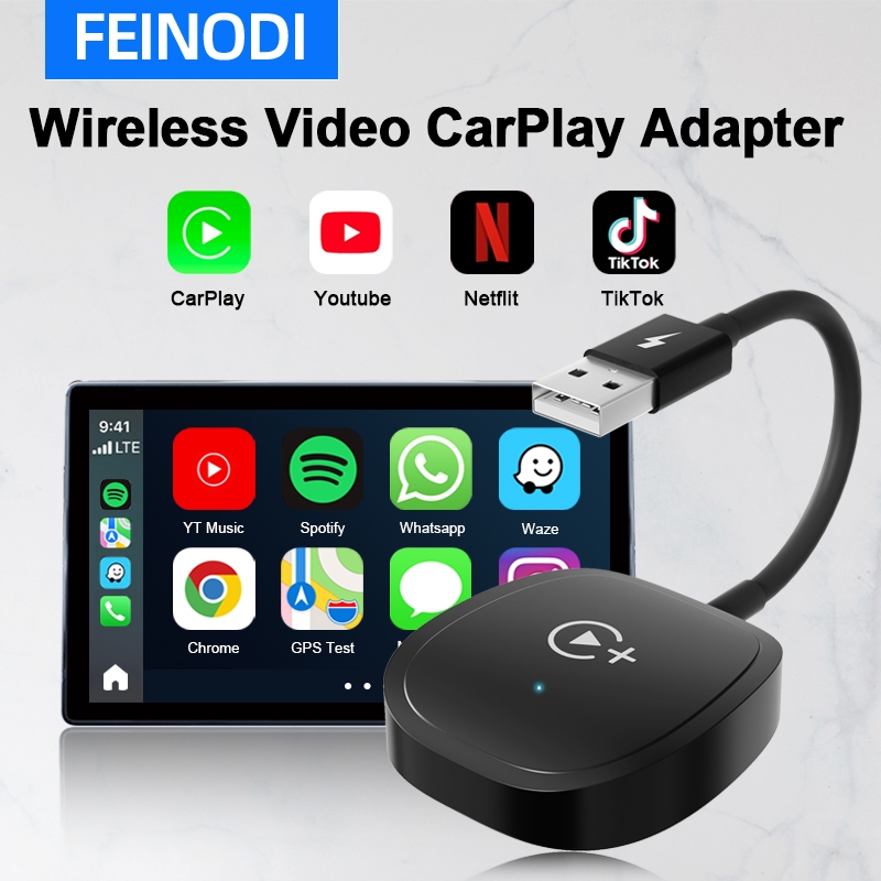 FEINODI Wireless Apple CarPlay Dongle แปลงคาร์เพลย์แบบใช้สายจากโรงงานเป็นดองเกิล CarPlay ไร้สาย รองรับการรับชม YouTube/Netflix/ttok บน CARPLAY