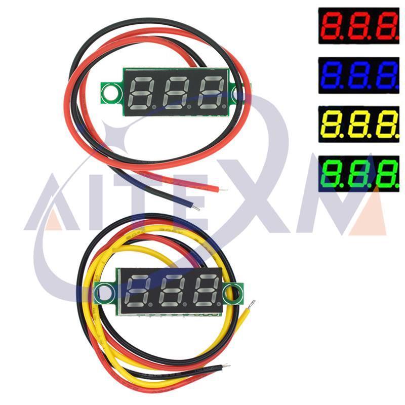 เครื่องทดสอบแรงดันไฟฟ้าดิจิทัล โวลต์มิเตอร์ หน้าจอ LED 0.28 นิ้ว 2.5V-40V 5V 9V 12V 24V สีแดง ฟ้า เหลือง เขียว