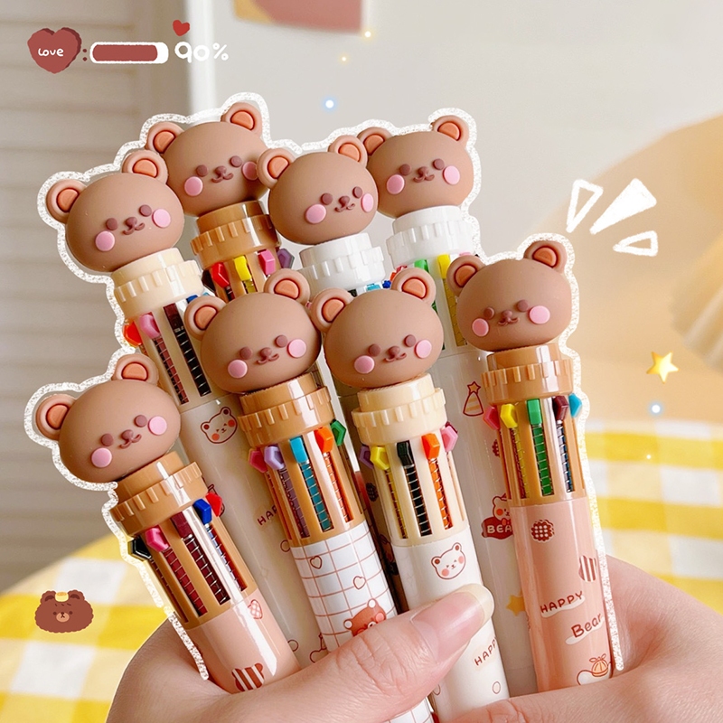 10 สี น่ารัก หมีปากกาลูกลื่นการ์ตูน 0.5 มม.หมึกสีหดปากกาเจลโรงเรียนอุปกรณ์สํานักงานเครื่องเขียน
