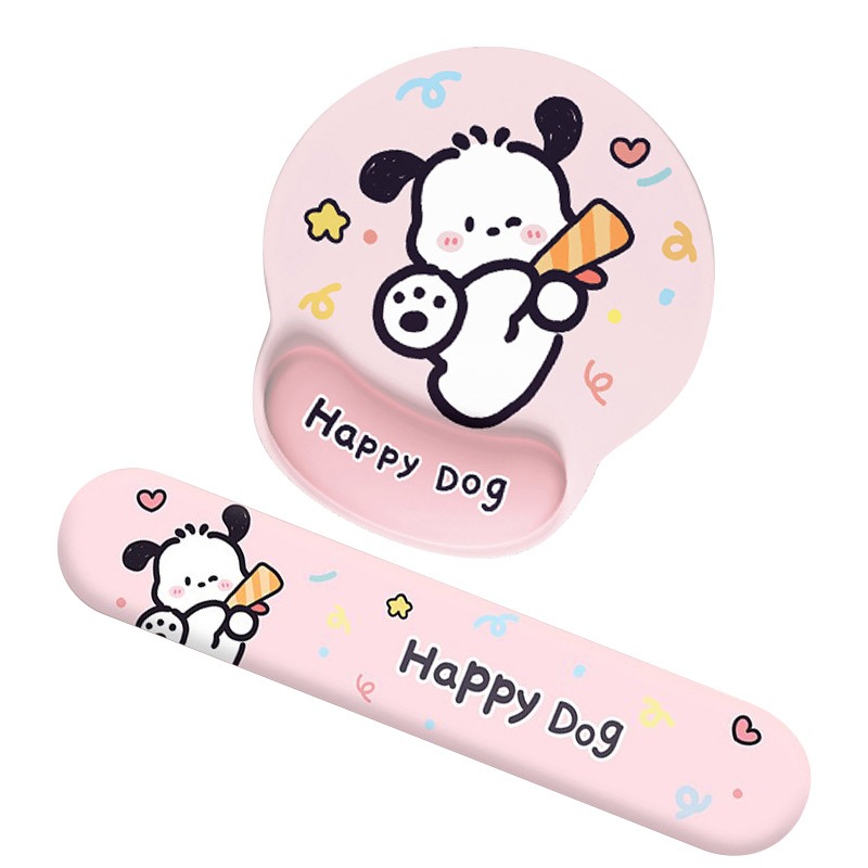 ชุดแผ่นรองเมาส์ คีย์บอร์ด ผ้าฝ้าย ลาย Happy Dog Rebound Memory พร้อมแผ่นรองข้อมือ