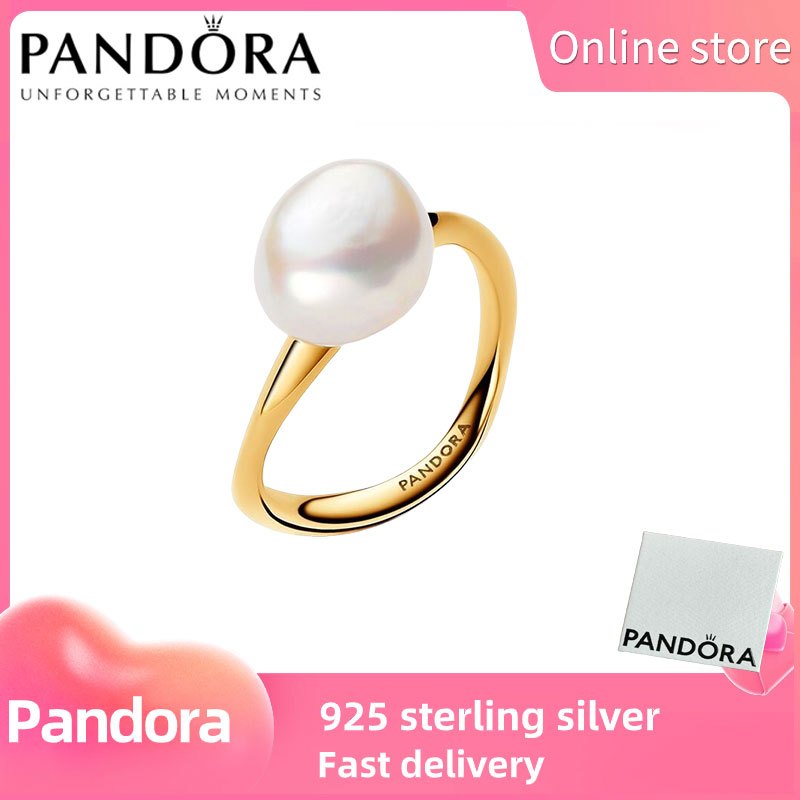 เงินแท้ 100% PANDORA [163293C01] Baroque Treated แหวนมุกวัฒนธรรมน้ําจืด