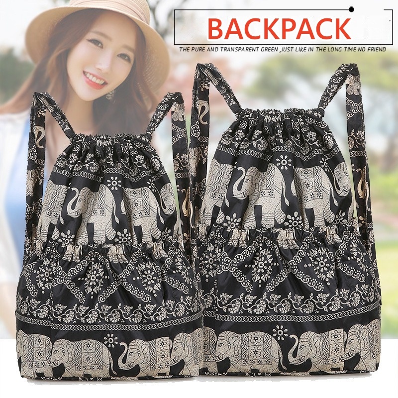 พร ้ อมสต ็ อกกระเป ๋ าเป ้ สะพายหลังความจุขนาดใหญ ่ สําหรับผู ้ หญิงดอกไม ้ Drawstring กลางแจ ้ ง Casual นักเรียนกระเป ๋ านักเรียน Drawstring Bag