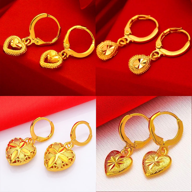 ต ่ างหูหัวใจรักผู ้ หญิงชุบทอง 24K ต่างหูทอง