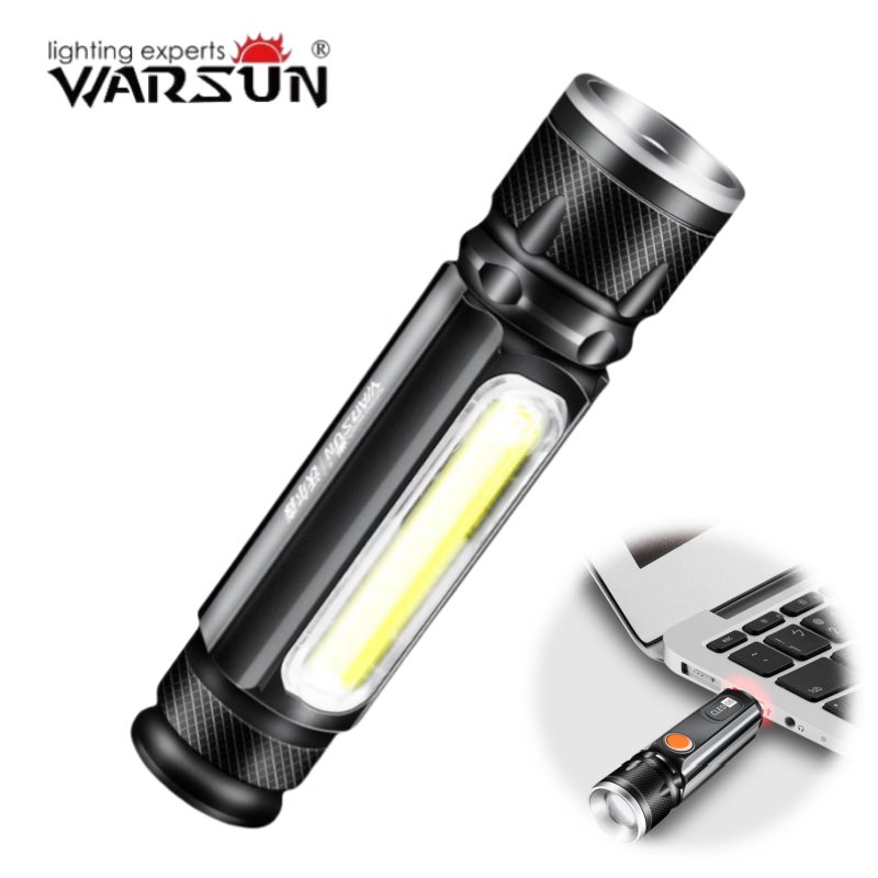 Warsun COB06 ไฟฉาย LED ทํางาน Telescopic ซูม COB Sidelight USB ชาร์จหางแม่เหล็กไฟฉายกลางแจ้ง Camping Light