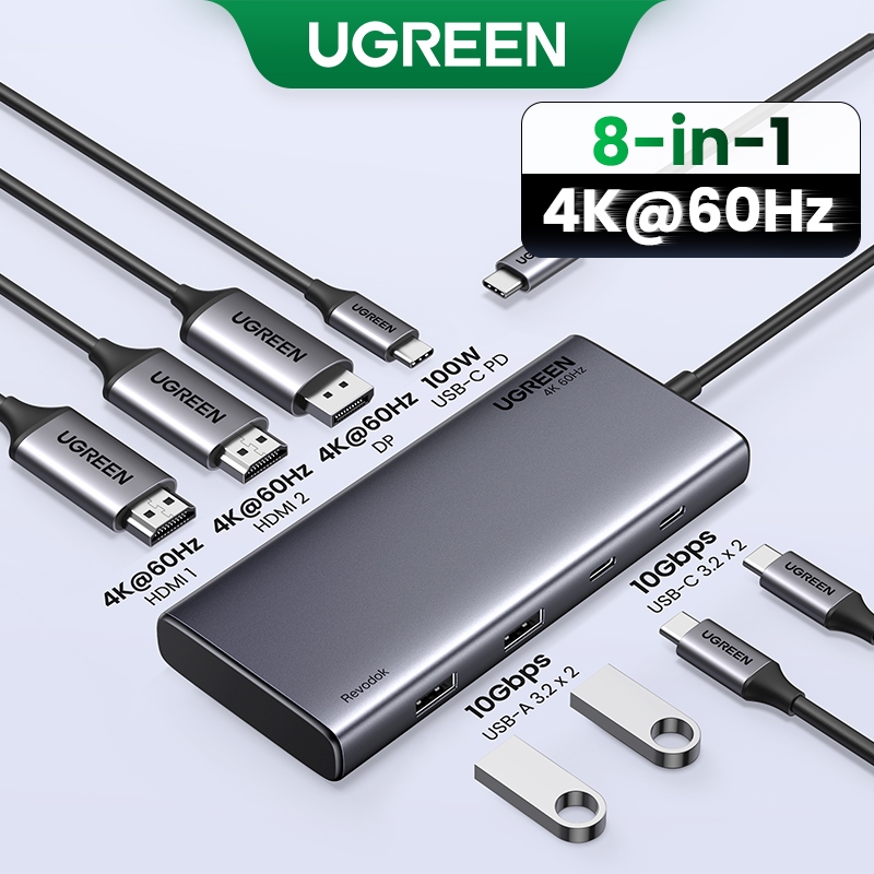 Ugreen 4K60Hz Triple Display HUB 13Ports/8 พอร ์ ต 10Gbps 2X UBS-A +2X USB-C HUB PD100W สําหรับ MacB