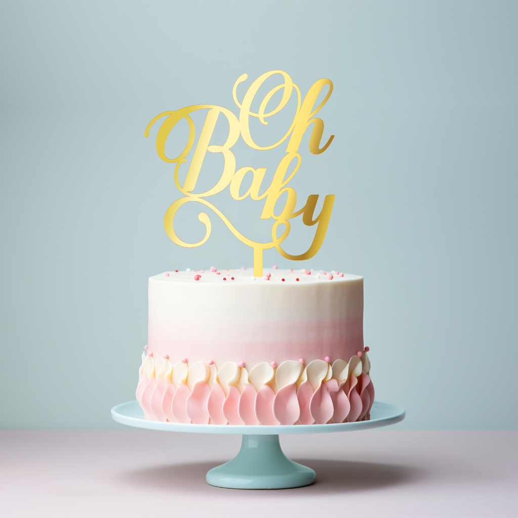 Oh Baby Cake Topper Baby Shower เพศเปิดเผยปาร ์ ตี ้ เค ้ กตกแต ่ งในอะคริลิคสีทอง