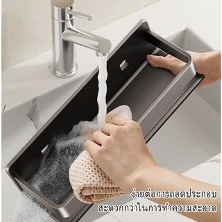 YissTiee ชั้นวางของในห้องน้ํา ไม่ต้องเจาะรู กันน้ํา กันสนิม จุของได้เยอะ