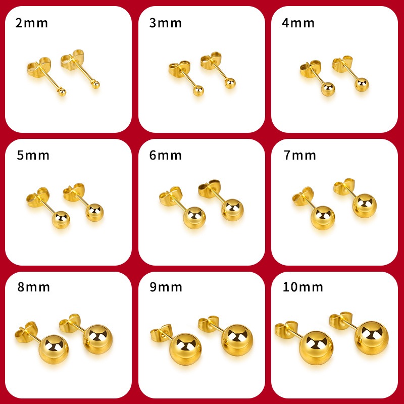 ต่างหูลูกปัดกลม สแตนเลสขนาด 2-10 มม. สำหรับผู้หญิง ทันสมัยและสวมใส่ง่าย