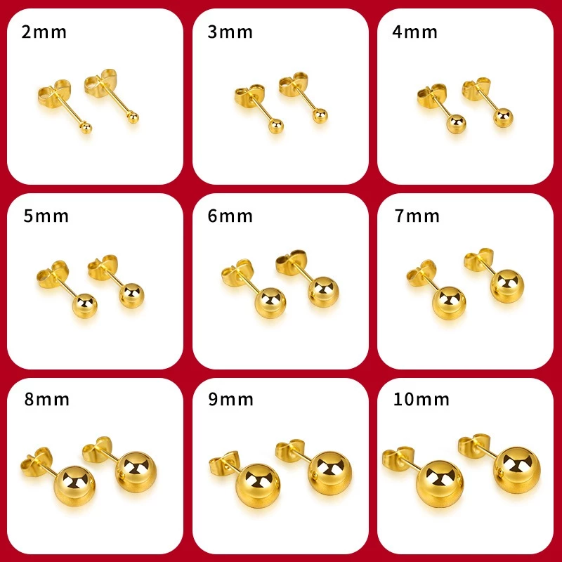 ต่างหูลูกปัดกลม สแตนเลสขนาด 2-10 มม. สำหรับผู้หญิง ทันสมัยและสวมใส่ง่าย