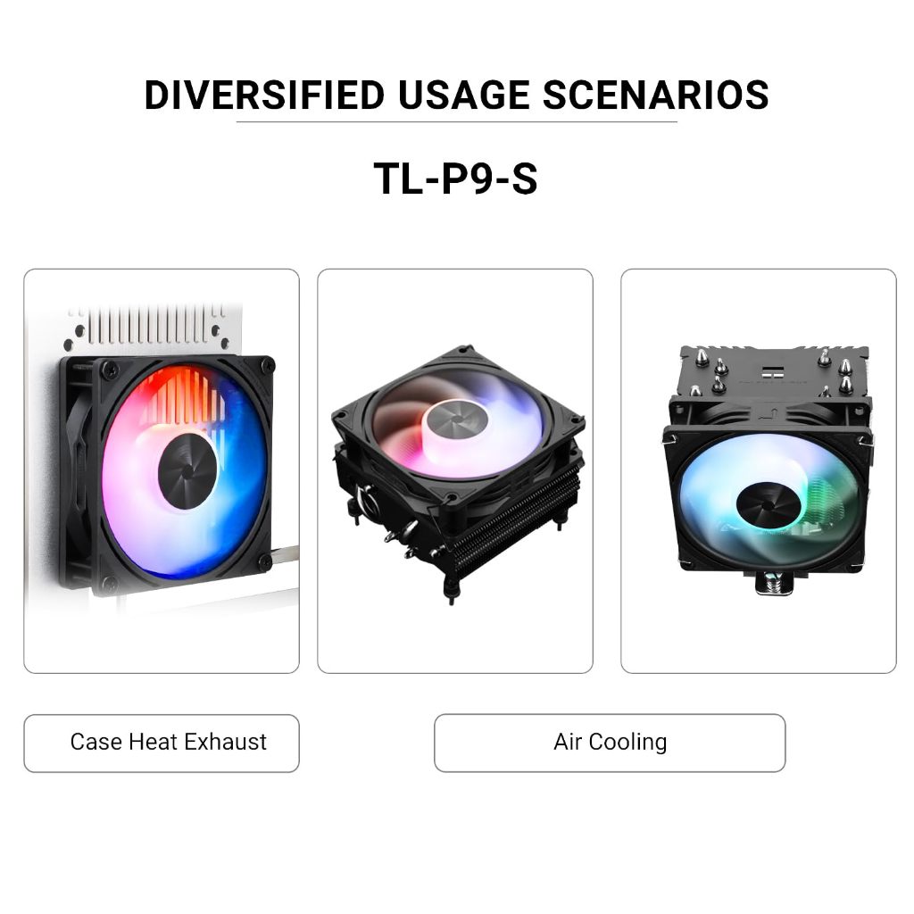 Thermalright TL-P9-S ARGB สีดํา 92 มม.พัดลมCPUคอมพิวเตอร์แชสซีพัดลมQuiet 2200RPMความเร็ว 4PIN PWMพัดลมPCประสิทธิภาพสูงเงียบCoolerพัดลมCPUพัดลมระบายความร้อน