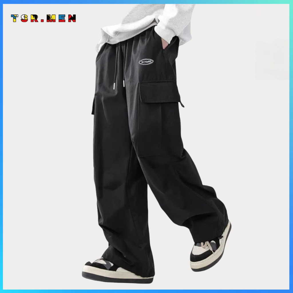 TSR.Men กางเกงคาร์โก้ผู้ชาย เอวยางยืด เอวตรง ใหม่ สไตล์อินเทรนด์ ลำลอง หลวม ใส่สบาย 3 สี กระเป๋าขนาดใหญ่ด้านข้าง High Street - รูปที่ 6