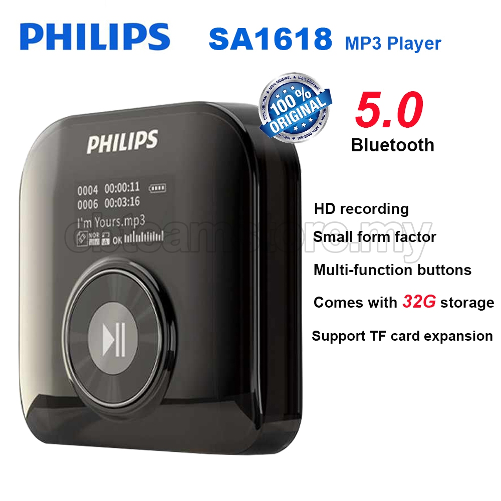 Philips SA1618 mp3 Walkman เครื ่ องเล ่ นเพลง , หน ่ วยความจํา 32G , การ ์ ดฟังบลูทูธ , เสียง Lossless , เครื ่ องเล ่ นกีฬาวิ ่ งขนาดเล ็ กแบบพกพา