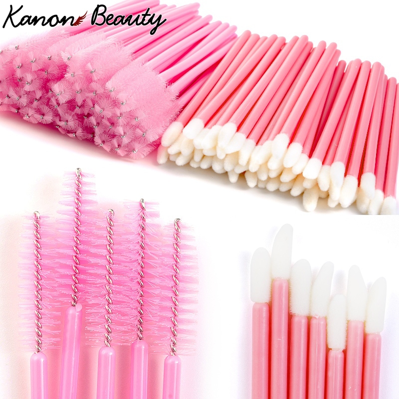 100/200 ชิ้นมาสคาร่า Wand และ Lip Brush Kit แปรง Lash แบบใช้แล้วทิ้งสําหรับขนตาลิปสติก Lip Gloss Wands Applicator เครื่องมือ