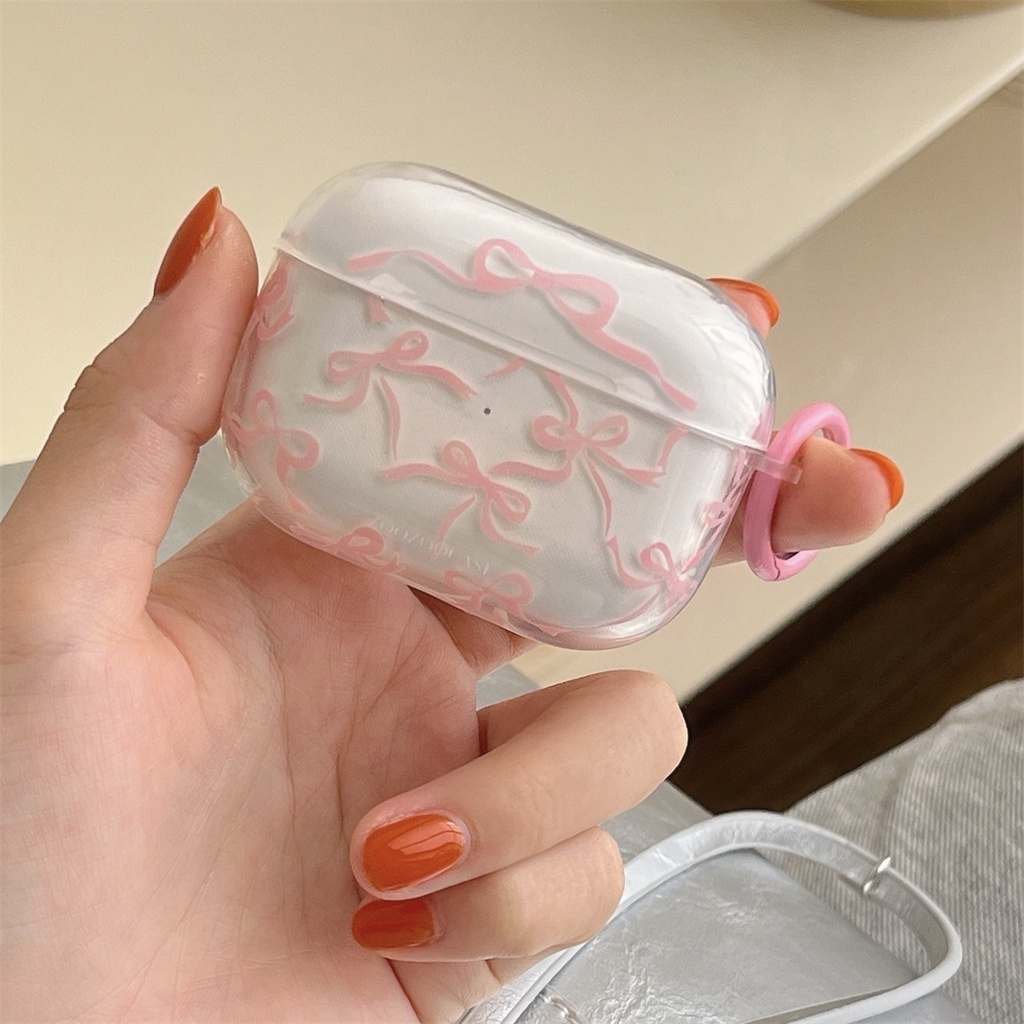 สําหรับ iphone AirPods Pro 2 AirPods 1/2/3/4 IMD- เคสหูฟังไร้สายโบว์สีชมพูใส