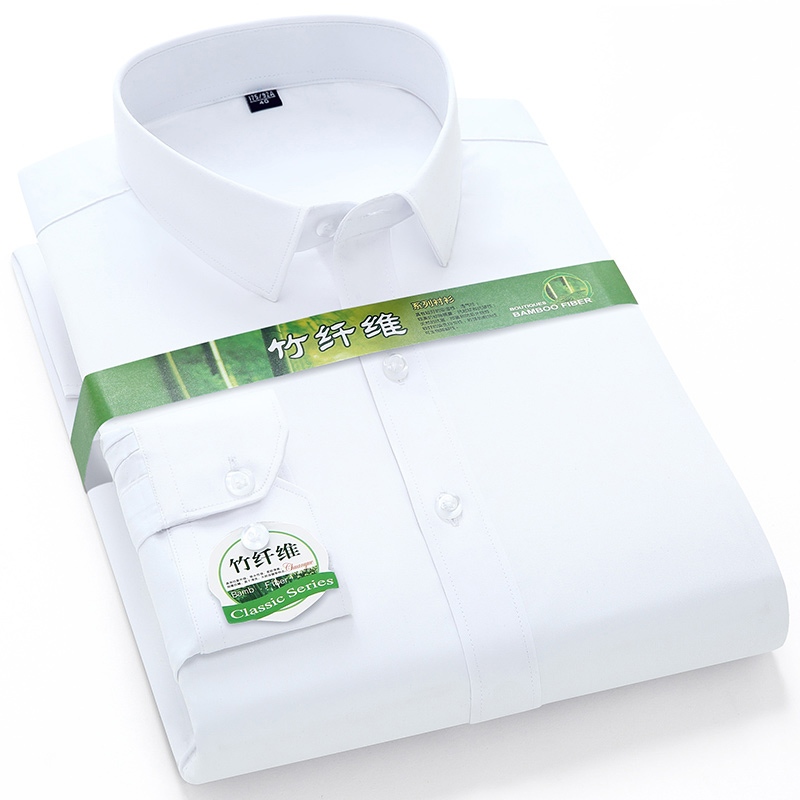 สมาร์ท CasualNon Iron แขนยาวไม้ไผ่สีขาวธรรมดา Slim Fit สํานักงานธุรกิจอย่างเป็นทางการชายเสื้อ