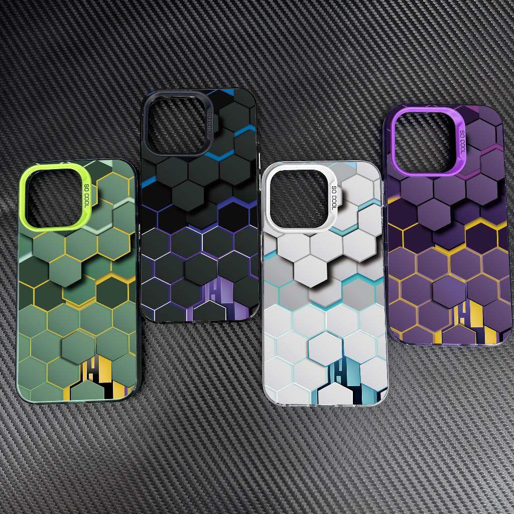 ปลอก Simple Honeycomb Luxury Hard Case สําหรับ Xiaomi Mi POCO M6 Pro M5S M4 M3 4G 5G แฟชั่น Lingge Aurora กันชนสีดํากรณี 2 ใน 1 ฝาครอบกันกระแทก