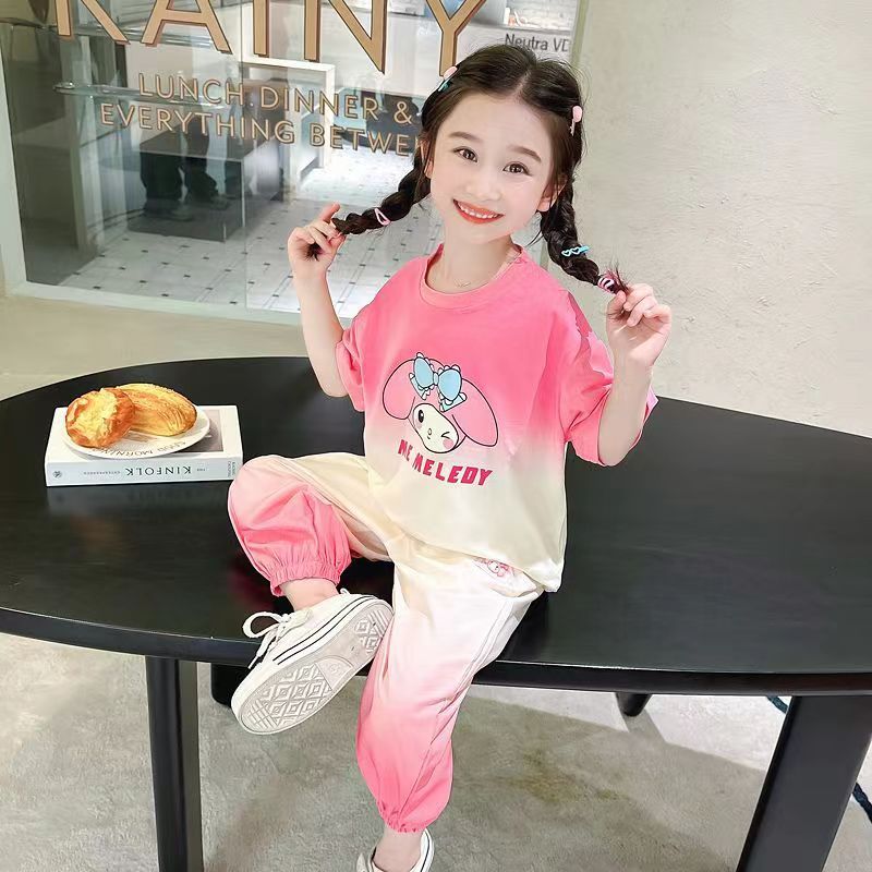 1-10ย สาว คุโรมิ ชุดฤดูร้อนแขนสั้นกางเกงป้องกันยุงใหม่สาวน้อยแห้งเร็วไล่โทนสีเด็กชุดสองชิ้น