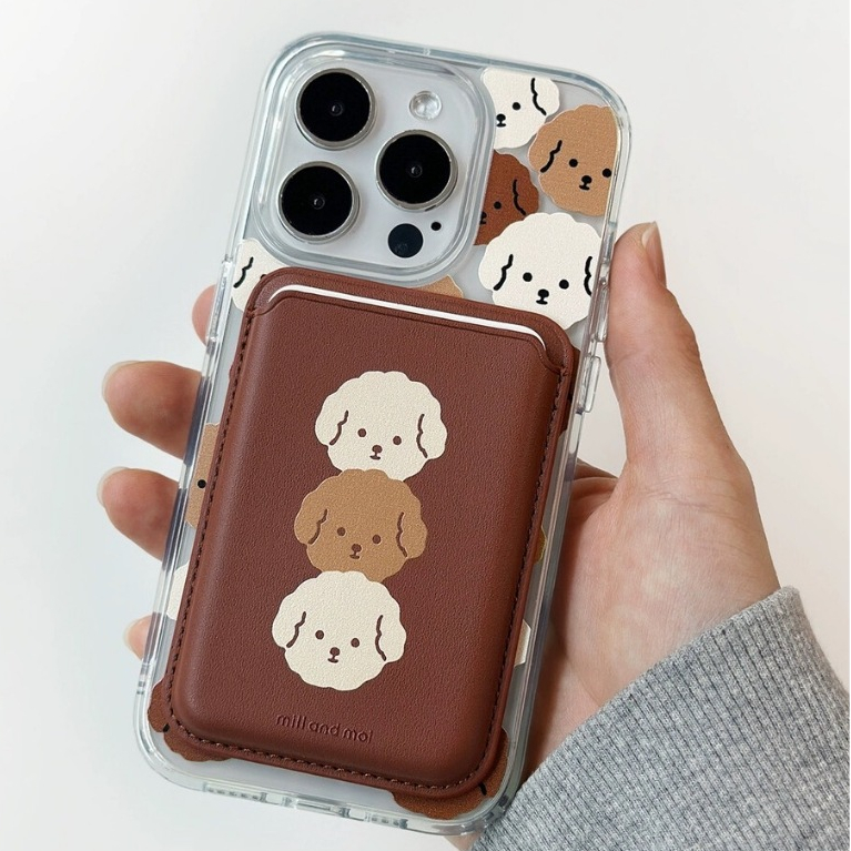 น ่ ารักสีน ้ ําตาลสุนัขรูปแบบหัวกระเป ๋ าสตางค ์ สําหรับiPhone 15pro 15promax 14 14promax 14 pro Soft Case