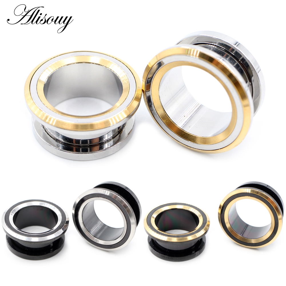 Alisouy 2 ชิ้นแฟชั่นของขวัญต่างหูเจาะเครื่องประดับ Expanders หูปลั๊กอุโมงค์สกรูสแตนเลสเครื่องประดับ Studs Gauges 6 มม.-25 มม.