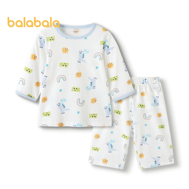 Balabala ชุดนอนเด็กชุดฤดูร้อนเครื่องปรับอากาศเสื้อผ้าเด็กชายและเด็กหญิง Homewear เด็กผ้าฝ้ายแท้พิมพ์