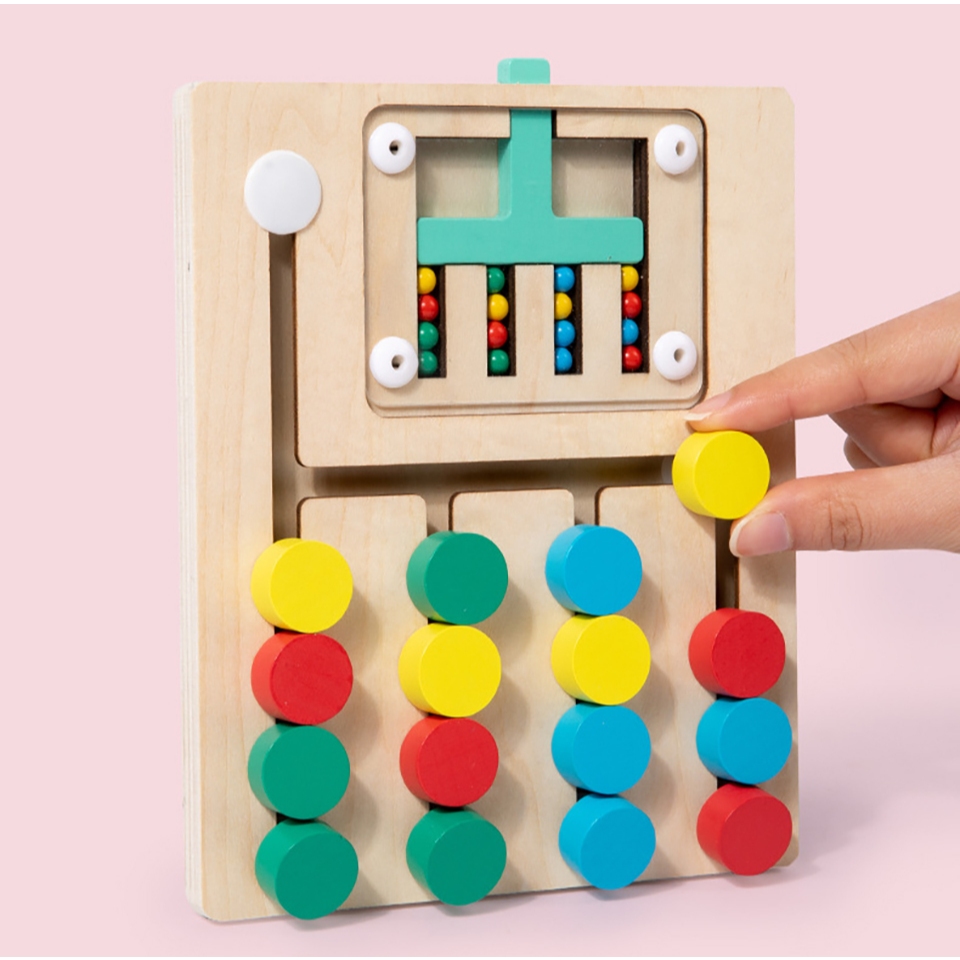 Montessori การเรียนรู้สไลด์ปริศนาของเล่นการจับคู่สี Logic เกม Busy Board ก่อนวัยเรียนการศึกษาของเล่นไม้สําหรับเด็กวัยหัดเดินเด็ก