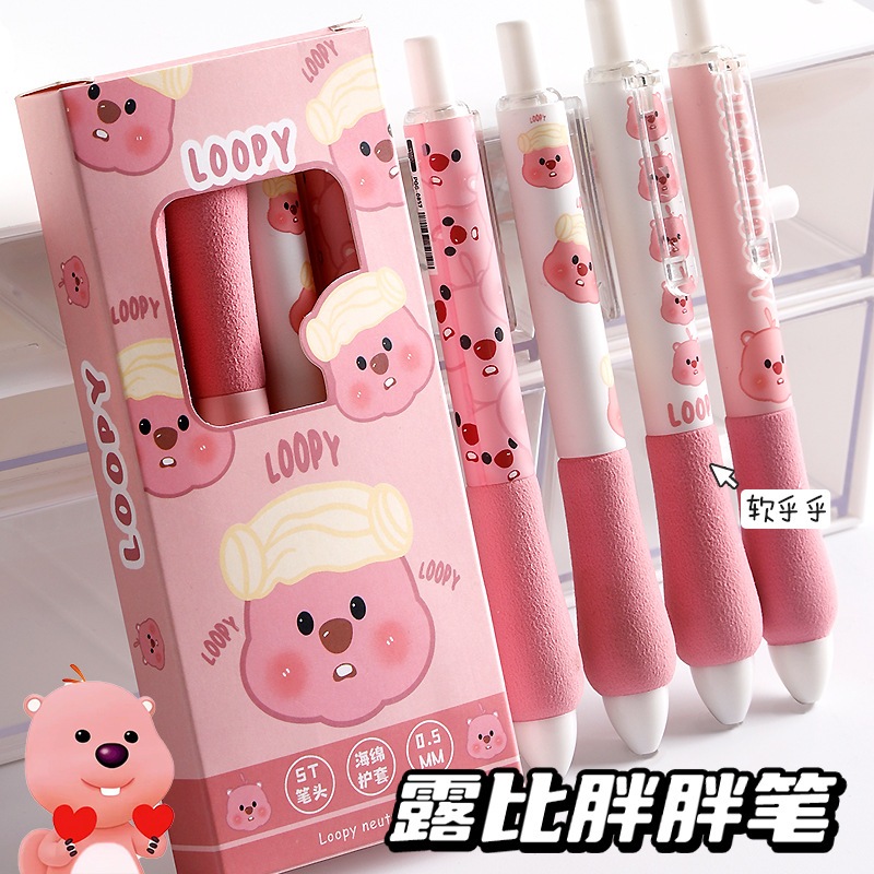 4 ชิ ้ น/set ปากกาเจล Loopy น ่ ารักปากกาฟองน ้ ําป ้ องกันนิ ้ ว