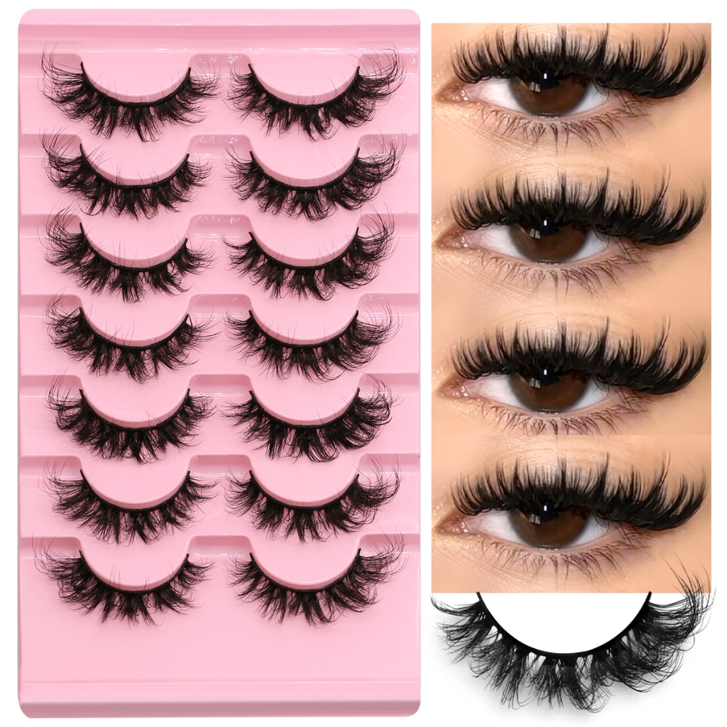 Groinneya 10 คู่มังงะ Lashes Faux Mink Handmade ขนตาปลอมธรรมชาติ Nude แต่งหน้าจําลอง Cross Messy Eye 3D Curly Eyelashes