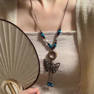 กลวงผีเสื้อจี้เซรามิกลูกปัดสร้อยคอผู้หญิงวินเทจไม้ห่วงออกแบบ…