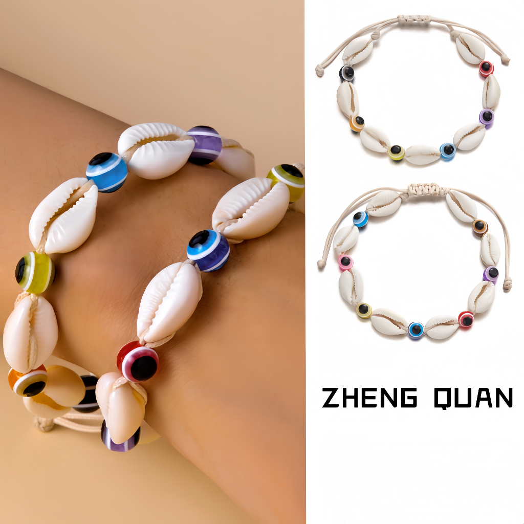 แฟชั่น Handmade สีสันสีฟ้า Evil Eye Shell สร้อยข้อมือปรับเชือกถัก Lucky สร้อยข้อมือผู้หญิงเครื่องประดับชายหาดของขวัญ Boho