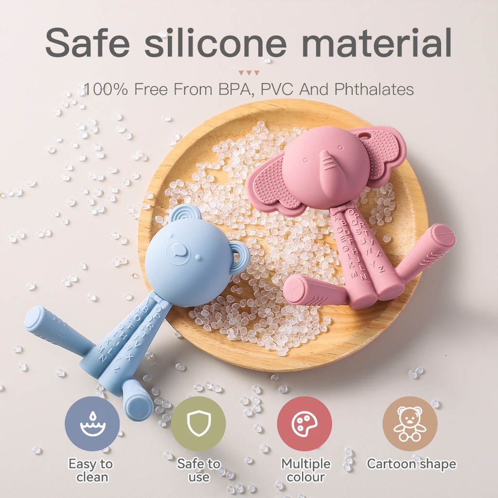 หมีน ้ อยช ้ างยางกัดเกรดอาหาร BPA ฟรีเคี ้ ยวของเล ่ นเด ็ กซิลิโคนการงอกของฟันเอาใจของเล ่ น