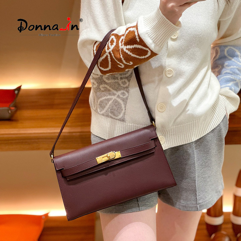 Donnain Sheepskin Gold Hardware กระเป ๋ าถือผู ้ หญิงหนังใต ้ วงแขนไหล ่ กระเป ๋ าสะพายข ้ างยาวและสั ้ นสายรัดไหล ่ สอง