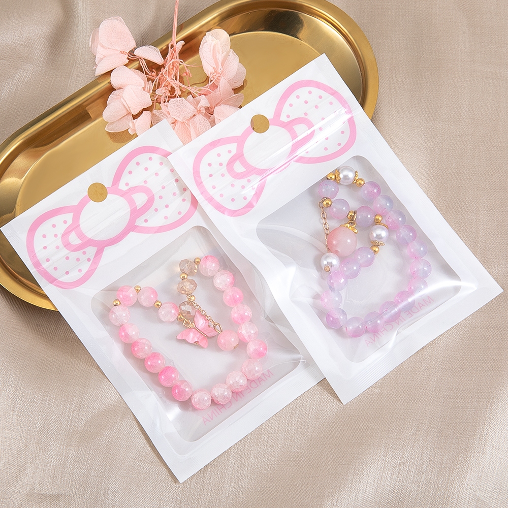 50pcs น่ารักสีชมพู Bow Knot กระเป๋า Resealable 8x12 ซม.ซิปกระเป๋าสําหรับ DIY เครื่องประดับขายปลีกบรรจุภัณฑ์และจอแสดงผล Party Favors กระเป๋า