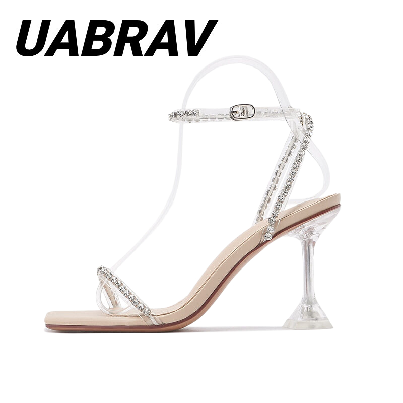 UABRAV. มาใหม่หนึ่งคำกับ ล้างรองเท้าส้นสูงผู้หญิงเงิน อารมณ์แฟชั่นรองเท้าแตะส้นเล็ก (ขนาด:35-40)
