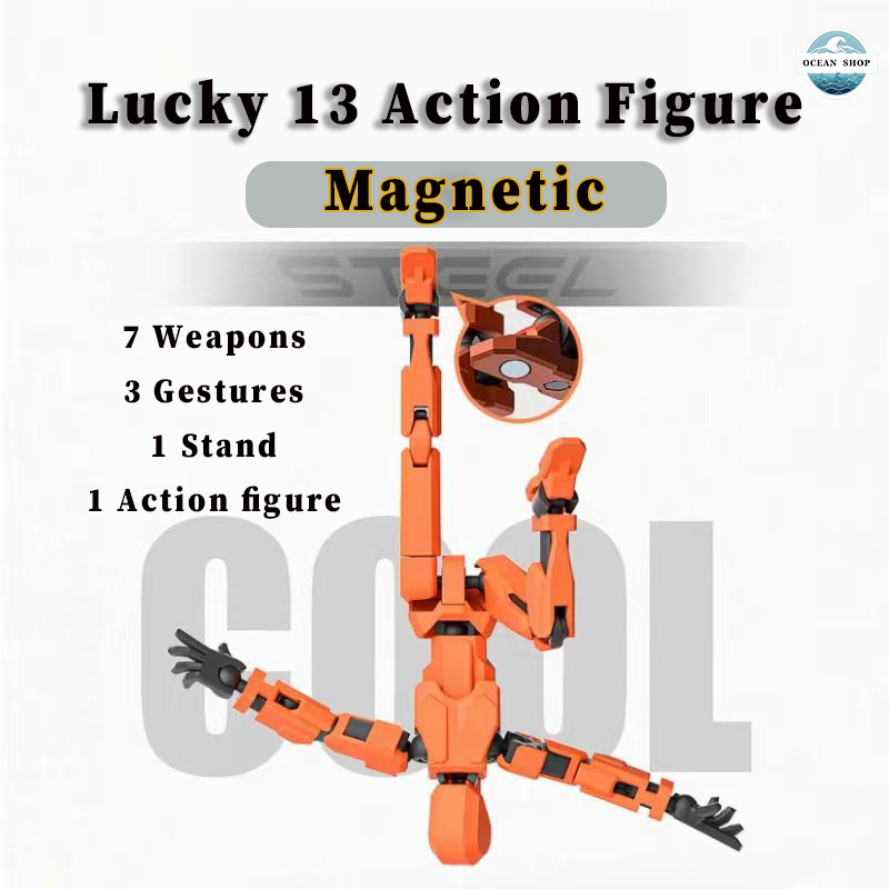 [ในสต็อก] (แม่เหล็ก,7 อาวุธ,1 ขาตั้ง) 3D พิมพ์ Dummy Lucky 13 Action Figure,ของขวัญ DIY,การบีบอัดสิ่งประดิษฐ์สามารถย้ายหุ่นมือจานประกบของเล่นเด็กผู้ชาย