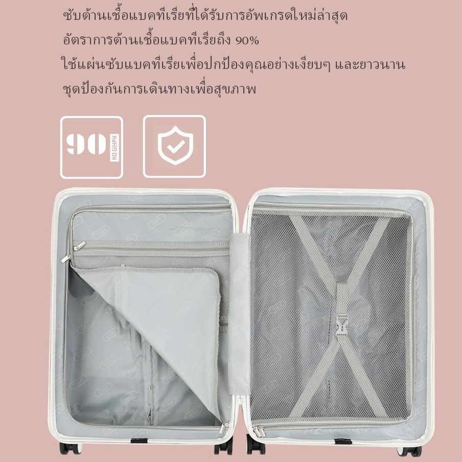 กระเป๋าเดินทางล้อลากโครงซิป วัสดุABS+PC USB และฟังก์ชั่นที่วางแก้ว กระเป๋าลาก 20/26 นิ้วล้อหมุนไ