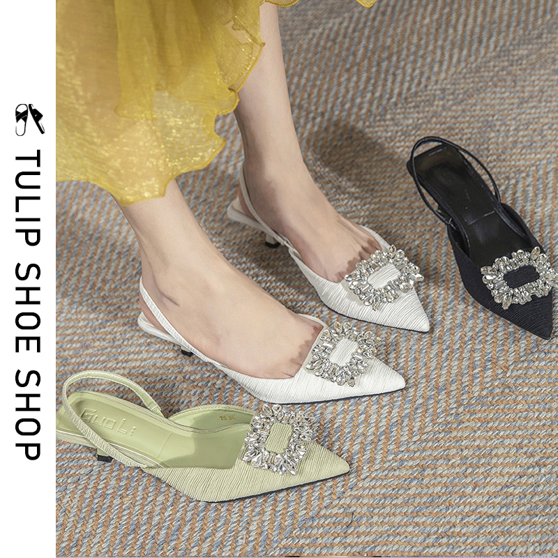 🚚ส่งไวจากไทย ผลิตภัณฑ์ใหม่ ส่งไว รองเท้ารัดส้นหญิง สูง5cm Size37-42 หัวแหลม ดีไซน์คริสตัลสวยหรู สวยๆกันไปเลย