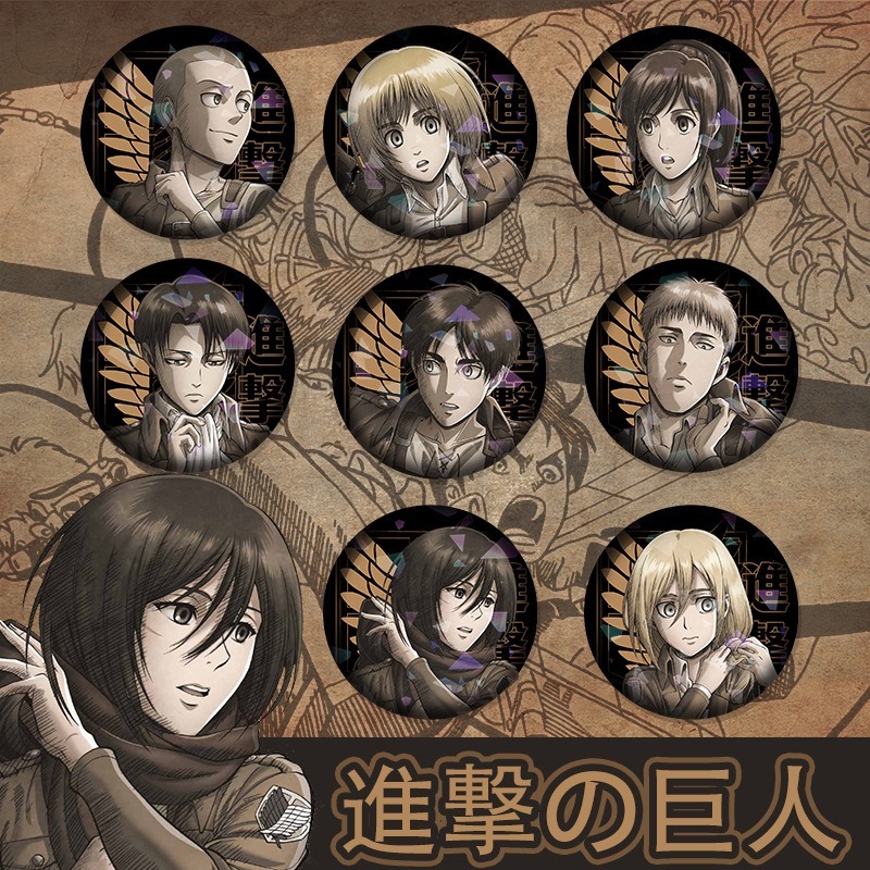 Attack On Titan Ackerman Levi Shingeki no Kyojin Armin อะนิเมะป้ายปุ่มเข็มกลัด Pins คอสเพลย์คอลเลกชันของเล่นกระเป๋าตกแต่งของขวัญ